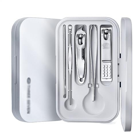 Nagelknipser, Nagelknipser-Set, Nagelknipser-Set (5-teilig), Maniküre-Set aus Edelstahl for Männer und Frauen mit Aufbewahrungsbox aus Kunststoff (Farbe: G (Color : Silver)