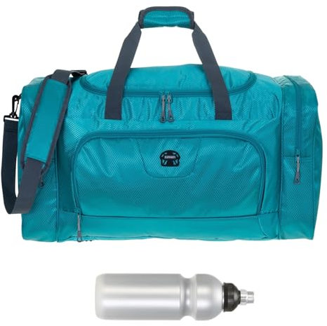 Sporttasche groß Damen Herren Trainer Large 55 cm 40 L Nassfach Reisetasche Sport Fitness Sauna Saunatasche Schwimmtasche Tasche groß 1243 + Trinkflasche (Petrol Türkis (türkis))