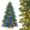 Yorbay Künstlicher Weihnachtsbaum mit Beleuchtung LED: PVC künstlicher Tannenbaum mit Holzständer für Weihnachten-Dekoration, Ideal für Festliche Stimmung (210cm)