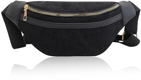 Cord Bauchtasche, Hüfttasche für Sport Outdoor Stadt, Fanny Pack Bauchtasche Festival Damen Bauchtaschen zum Einkaufen Dating Reisen und Arbeiten(Schwarz)
