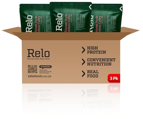 Relo Chinese Style Chicken Curry | 350g Ready-to-Eat Survival Food Pouches | Camping Food Pouches with High-Protein (42g), High-Fibre, Low-Fat, Low-Sugar, Low-Cal, Low-Carb, Keto-Friendly (3 Pack)