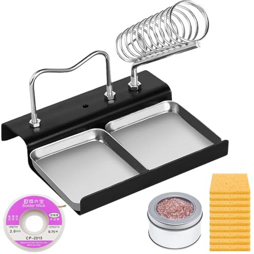 Xiatiaosann Soldering Iron Holder Stand Base, Solder Iron Spring Holder Support Sation with Brass Wool, 35 * 50mm Cleaning Sponge, Solder Sucker