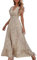 BSLVWG Damen Maxi Kleid Rüschen Blütenblatt Kurzarm V-Ausschnitt Floral Flowy Sommer Strand Urlaub Sundress Casual Langes Kleid (DE/NL/SE/PL, Alphanumerisch, L, Regular, Regular, Khaki)