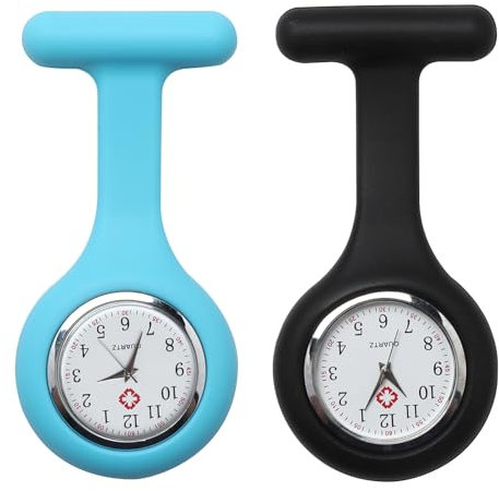 Qkhcable Fob Watch, Nurses Silicone Fob Watch Brooch, Infection Control Design, Pocket Clock with Pin for Health Care Nurses Doctors Paramedic Staff Brooch Digital (Blue+Black)