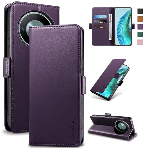 Yunubeyii Cover Libro per Honor Magic 6 Lite 5G - [Blocco RFID] Luxury PU Leather Portafoglio Card Holder Magnetic Phone Custodia con Kickstand, Cover Protettiva Antiurto, Viola