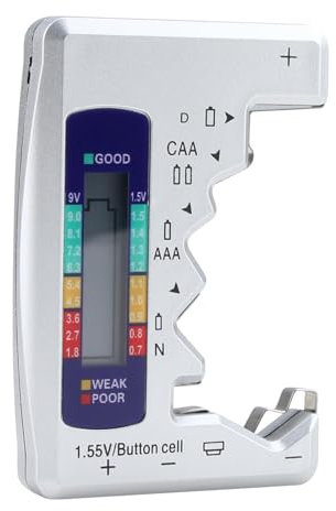 Universal Battery Tester Checker with LCD Display, Easy Safety Household, Digital Battery Tester Battery Checker for C AA AAA D N 9V 1.5V Button Cell Small Mini Batteries - Silver
