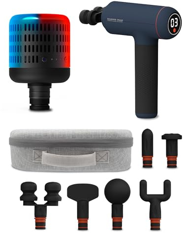 Sharper Image Powerboost Max Deep Tissue Massage Gun Bundle with Hot & Cold Dual Temperature Attachment