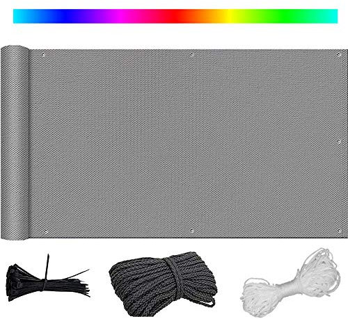 Brise-vue pour balcon - 110 x 800 cm - Protection contre le vent et les UV - Clôture opaque pour jardin ou terrasse - Avec cordon de serrage et serre-câble - Gris
