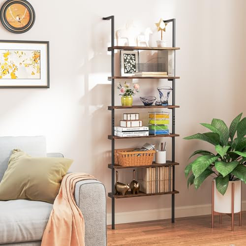 GIANTEX Estantería de 6 niveles, 60 x 20 x 183 cm, estantería industrial con marco de metal, para oficina en casa y salón (marrón)