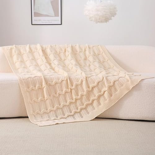 Wajade Kuscheldecke Flauschig Wohndecke kuschelig Strickdecke Gestrickte Überwurfdecke Knit Decke Winter Warme Decke für Wohnzimmer Sofa Couch(Beige 130 * 170)