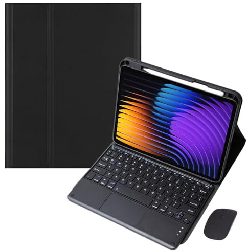 EHLCYS Funda con Teclado para Xiaomi Pad 7/ Pad 7 Pro 11.2 Pulgadas 2024, Bluetooth Desmontable con Touchpad Teclado Español Ñ, Tapa Trasera De TPU Suave Ultrafina con Portalápices Y Ratón,Negro