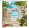 YUAOEUR 3D Landscape Garden Shower Curtain 60X72 Inch Stone Arch Sea Side View with Palm Trees Flowers Blue Sky Outdoor Picture Garden Bathroom Decor with Hook