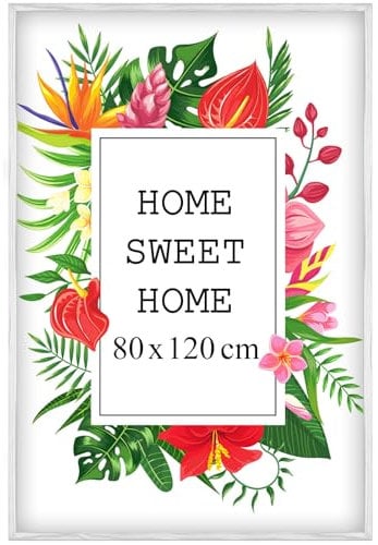 MG Design Weiß Bilderrahmen 80 x 120 cm – Aus echtem Holz mit Acrylglas, zum Aufhängen & Aufstellen, für Fotos, Poster & Puzzle