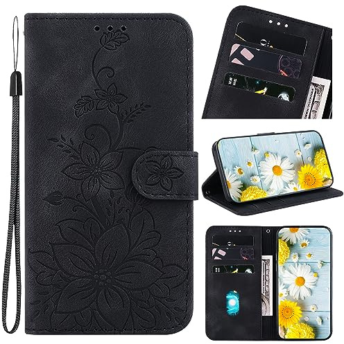 Rosbtib Handyhülle für iPhone 8 Plus/iPhone 7 Plus 5.5 Zoll Hülle Leder mit Kartenfächer Handytasche mit Standfunktion Magnetische Klapphülle für iPhone 8 Plus/7 Plus - Schwarze Lilien