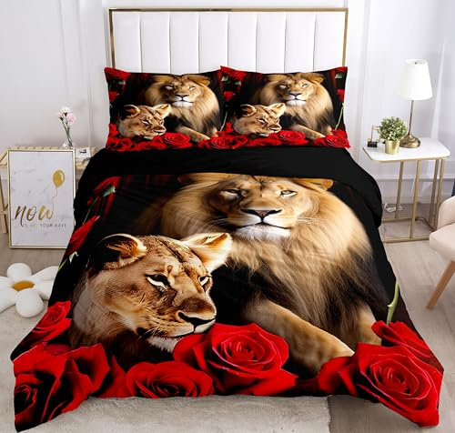 KXHHYB Set di biancheria da letto in microfibra 3D reversibile con copripiumino 220 x 240 cm e federa per cuscino, motivo leone marrone moderno (stile 3, 220 x 240 cm)