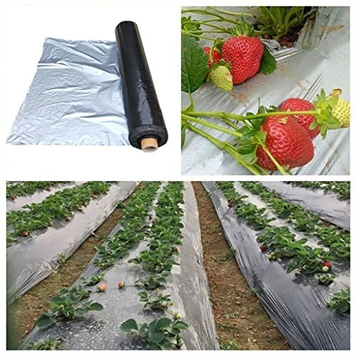 Película agrícola de cultivo de PE blanco y negro, Película protectora de suelo for invernadero agrícola, de plástico negro plateado, for jardín, protección contra heladas, mantiene el calor y control
