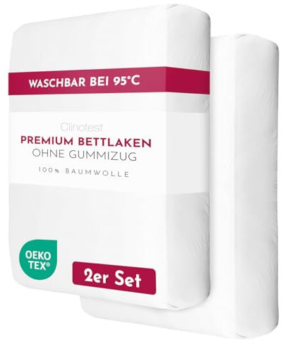 Clinotest 240x290 cm Bettlaken ohne Gummizug, Premium Flachbettlaken, Soft & Atmungsaktiv, 100% Baumwolle, Kochfest, Hotelqualität, Anti-Schrumpfung & Farbintensität, Pflegeleicht, 2er Set.