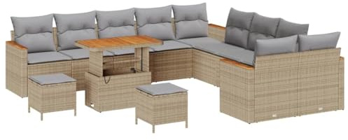 vidaXL Gartensofa-Set 13 STK. Beige Poly-Rattan