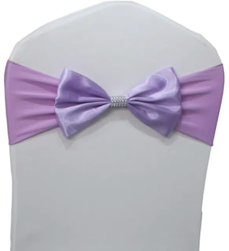 GPDNBIEU, 10pcs/50pcs Wedding Satin Chair Sashes Elastic Stretch Chair Sash Tie Hotel Birthday Party Wedding Decoration Spandex Chair Bow(Lilac,50pcs)
