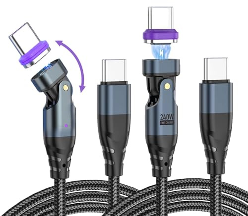 240W Magnetic Charging USB C to Type C Fast Charge Cable [ 2PCS 1M ] 16Pins 180° Rotatable Nylon Braid Fast Charging/Data Transfer Magnetic Cable for iPhone 17/16/15 for Galaxy S23/iPad/Laptop Tablets