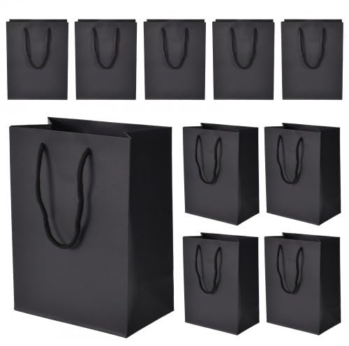 10 Stück Geschenktüte Papiertüten mit Henkel Schwarz Kraftpapiertüte Wiederverwendbare Tragetasche mit Griff für Weihnachten Party Geburtstag Hochzeit Einkaufen DIY Adventskalender (18 X 10 X 23 cm)