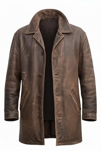 Shopoyn Mens Dean Winch 3/4 Mid Length Genuine Leather Trench Coat - Men Vintage Leather Blazer Long Car Coat Jacket Cosplay Costumes
