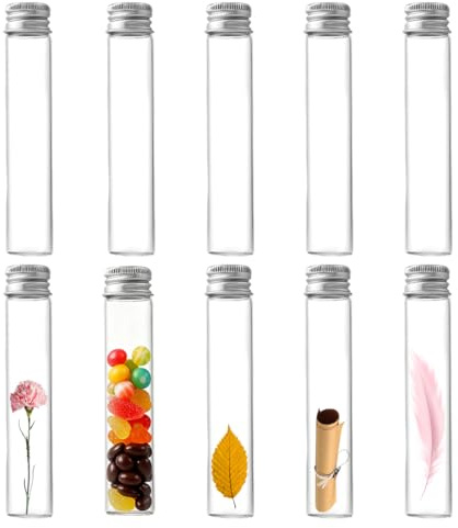 JRYXDS 10 Stück Reagenzgläser Mit Schraubverschluss Aus Aluminium,30Ml Kleine Glasflasche Glas,Klare Flüssigkeitsprobe Fläschchen Flaschen,Tierhaar-Gedenkflasche,Blumenvase Beads Süßigkeiten Glas Per