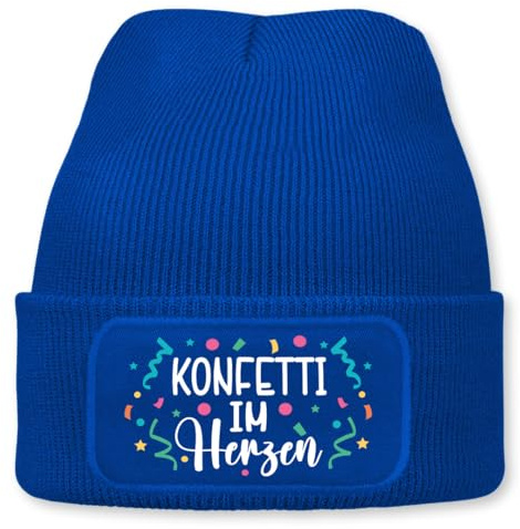 Prozente Momente Konfetti im Herzen – lustige Wintermütze | Beanie für Damen & Herren, warm, elastisch & Unisex, Strickmütze mit Patch & Druck, perfekt für Après-Ski, Weihnachtsmarkt & Fasching