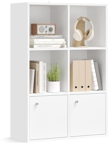 VASAGLE Bücherregal mit Türen, Standregal, 29 x 65,8 x 97,8 cm | Bücherschrank, DVD-Regal, für Wohnzimmer, Schlafzimmer, Kinderzimmer, Büro, Wolkenweiss, CUSTOS Kollektion LBC506WB01