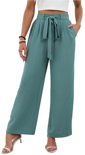 Tolaler Women Wide Leg Trousers High Waist Lightweight Summer Casual Palazzo Pants Loose Flowy with Pockets Lounge