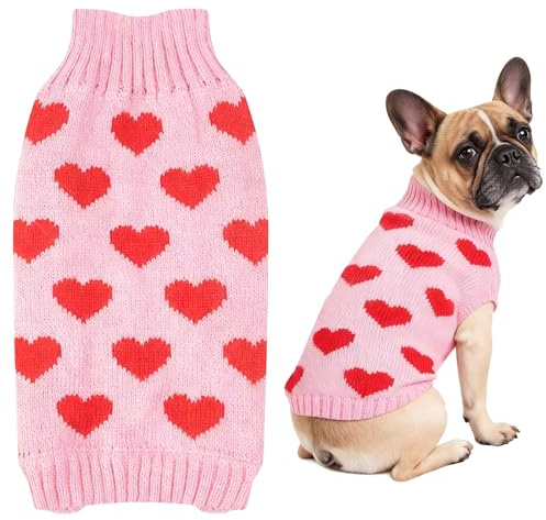 Hundepullover Herz Warme Hundepullover Mittelgroße Hunde Valentinstag Hund Pullover Rosa Gestricktes Hundepulli Katzenpullover Weicher Hundekleidung XL