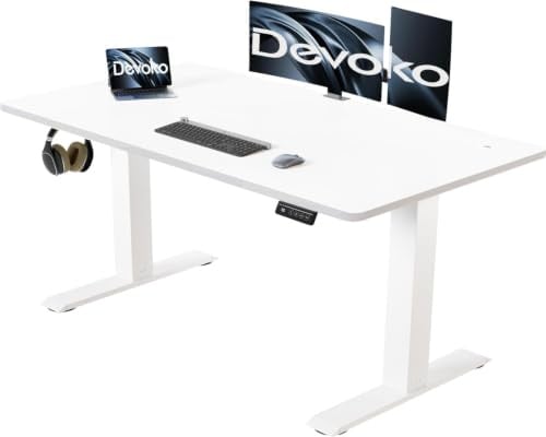 Devoko Elektrisch Höhenverstellbarer Schreibtisch 120 x 60 cm, Weiß | Stabiler Stehschreibtisch ohne Wackeln, Leise Höhenverstellung für Home Office, 72–118 cm, 2-Memory-Funktion Computertisch