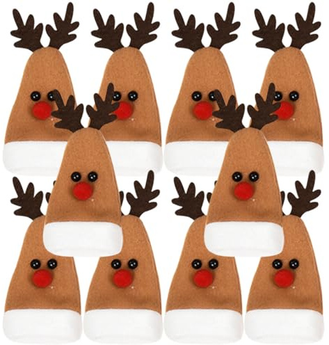 SHINEOFI Lot de 10 Housses de Rangement pour Couverts de Cerf Marron 14x6 Cm, Décoration de Table de Noël, Accessoires Festifs Pratiques pour Fourchettes et Couteaux