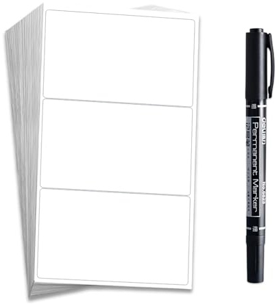 90 Pcs Sticky Labels, Large Blank Labels for Storage Boxes, Freezer Use | Jars and Bins, White Easy Tear Off Label Stickers with Marker for Organising, Moving and Home Storage Boxes