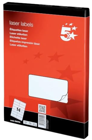 5 Star Universaletiketten A4 99,1 x 38,1 mm Weiß (1400 Stück) 14 Etiketten pro Blatt - selbstklebend, Adressetiketten, für Laser-, Inkjet- und Kopierdrucker geeignet