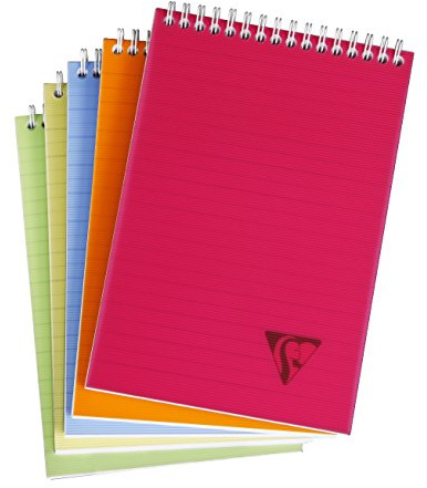 Clairefontaine 328636C -Notizblock / Schreibblock Linicolor Fresh mit Doppelspirale kopfseitig DIN A4 21x29,7 cm, 80 Blatt liniert abtrennbar, 90g, Einband aus PP, farbig sortiert, 1 Stück