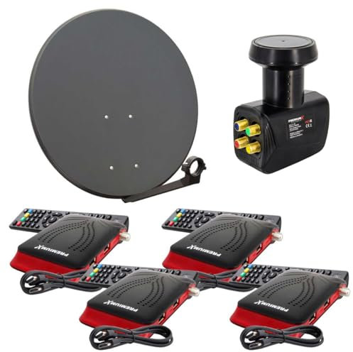 Premium X Satelliten-Komplettanlage 4 Teilnehmer 80cm Satellitenschüssel SAT Quad LNB 4X HD TV Digital Receiver inkl. HDMI-Kabel
