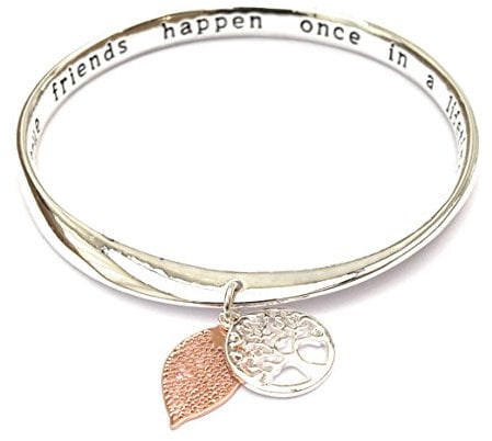 Equilibrium Silver Plated 2 Tone Tree of Life Message Charm Bangle Friend