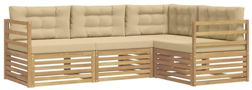 vidaXL Outdoor-Sofagarnitur 4 pcs Weiß und Beige 245,5 x 166,5 x 73 cm, Patio Lounge, modernes Outdoor-Sofa, wetterbeständige Eckbank, robuster Gartenmöbel, Bequeme Terrassenbestuhlung