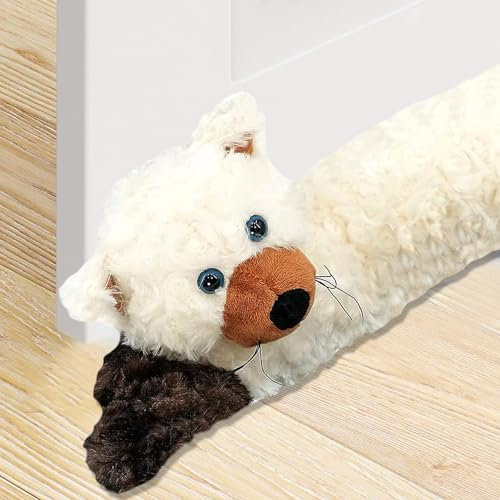 Novelty Animal Door Draught Excluder Cushion With Cat Design - Wind Stopper And Noise, Light, Dust Blocker - Cat Door Draft Excluder For Doors and Windol (Cream Cat)