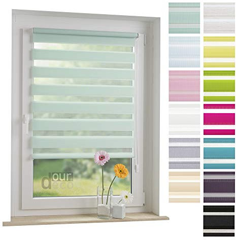 ourdeco® Doppel-Rollo, Duo-Rollo / 70 x 210 cm pastellgrün/lichtdurchlässig, Blickdicht, Montage ohne Bohren