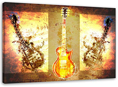 Feeby Bilder Musik Gitarren XXL 120x80 cm 1 Teilig Wohnzimmer Schlafzimmer Büro Flur Küche Wandbilder Leinwandbilder Modern Bild auf Leinwand Wanddekoration Kunstdruck Design Instrumente Orange