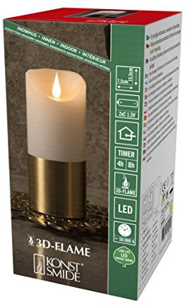 Konstsmide 1821-600 LED-Echtwachskerze Weiß Warmweiß, Messingfarben, 15,5 cm