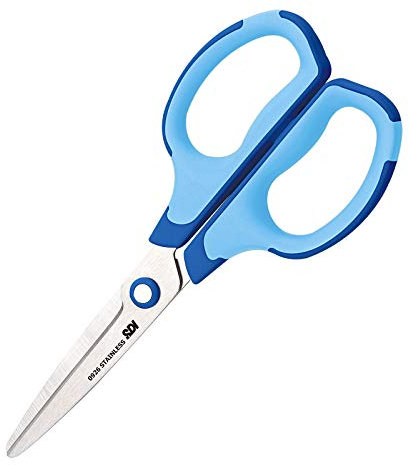 SDI Soft Touch Schere geeignet für Links- und Rechtshänder mit runden Spitzen und Sicherheitsgriff. Farbe Blau