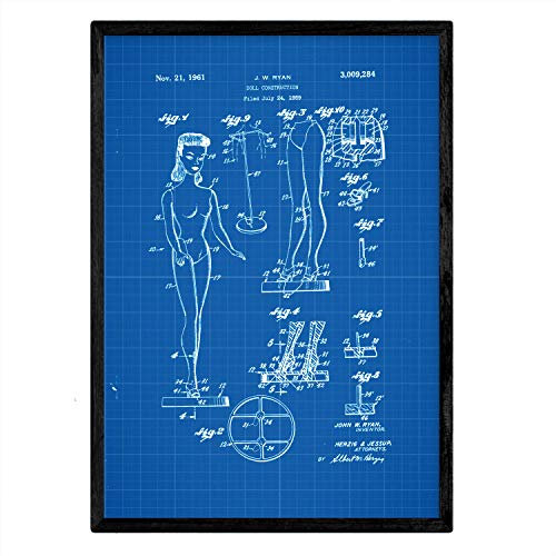 Nacnic Puppe Patent Poster. Vintage Stil Wanddekoration Abbildung von Spielzeuge und Kinder Puppen. Verschiedene geometrische Alte Erfindungen Bilder ohne Rahmen. Größe A3.