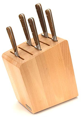 Laguiole en Aubrac Kochmesser Set 5-teilig - Küchenmesser Frankreich - Griff Walnuss - Messerblock magnetisch Artelegno Verona Buche