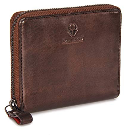 DONBOLSO Montreal Mini-Wallet - Damen-Geldbörse aus Leder - Kleine sichere Damengeldbörse mit Reißverschluss - 13 Kredit-Karten-Fächer und RFID-Schutz - Kleines flaches Ladies-Portemonnaie - Braun