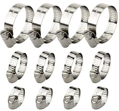Drado Jubilee Clips Hose Clamps 25mm Stainless Steel Pipe Clamps, 12 Pack(10-16mm,16-25mm,21-44mm)