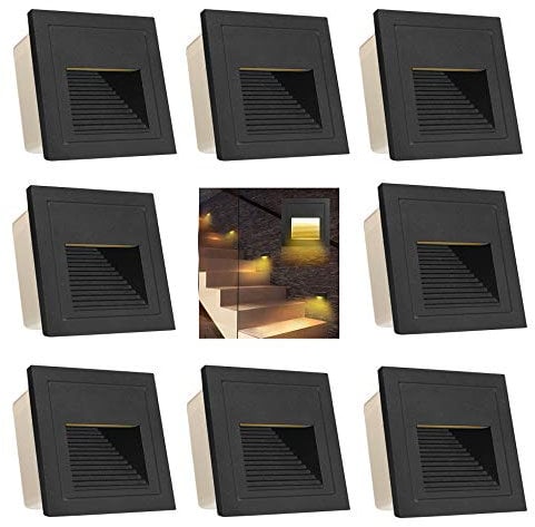 Arotelicht 8er 3W LED Treppenleuchte IP65 Warmweiß 3000K Nicht-Standardgrößen-60mm Treppenlicht 230V Treppenbeleuchtung Wandleuchte aussen Wandeinbauleuchte Mauer Beleuchtung Lampe Alu schwarz