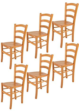 t m c s Tommychairs - 6er Set Stühle Venice für Küche und Esszimmer, robuste Struktur aus lackiertem Buchenholz im Farbton Honig und Sitzfläche aus Holz